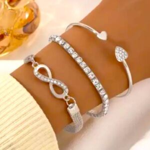 New - Retro Rhinestone Infinity Bracelet Set -3 piece Set